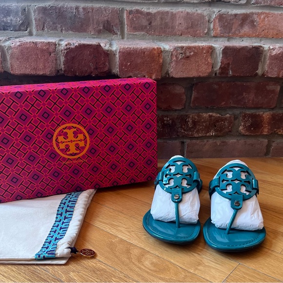 Tory Burch Teal Logo Thong Sandals - Picture 2 of 11